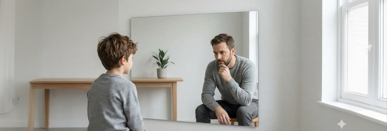 אב וילד עושים פרצופים מול מראה